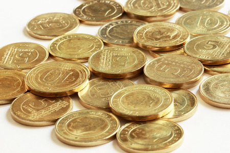 metal turkish coins on white background