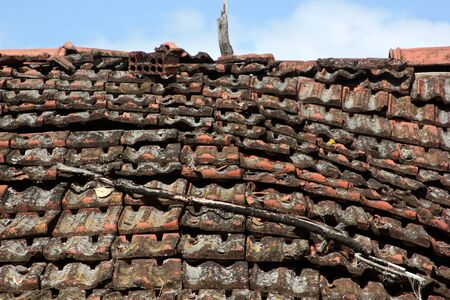 old brick tiles on the roofの写真素材