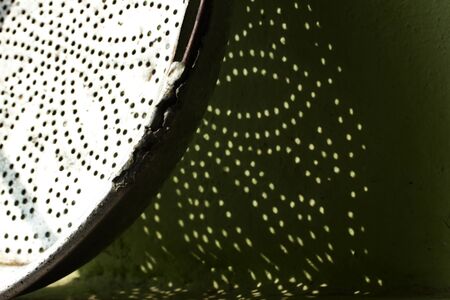 Old, antique, copper colander sieveの写真素材