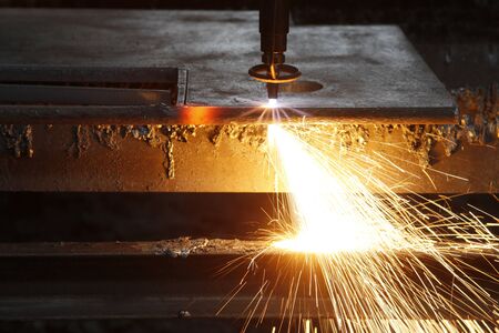CNC Laser cutting of metal, modern industrial technology.