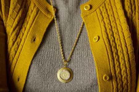 Woman wearing a gold necklace. Turkish Gold.の写真素材