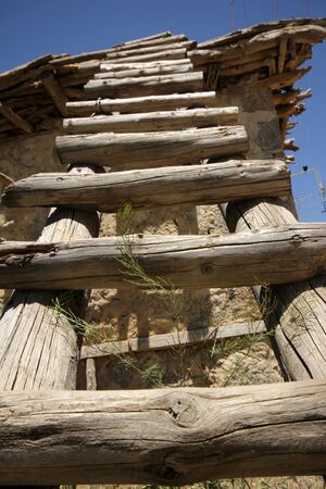 Rural landscape with stairs and old stone buildingの写真素材