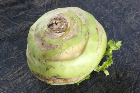 Fresh kohlrabi with green leaves 