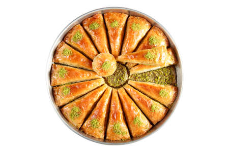 Traditional Dessert Turkish Baklava. Walnut, Pistachio Turkish Style Antep Baklava Presentation. Baklava from Turkish cuisine.の素材 [FY310150635276]