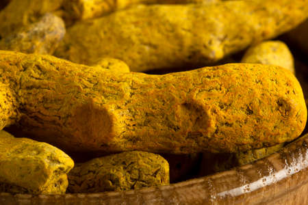 Asian Ingredients. Tumeric rhizomes close-up.の写真素材