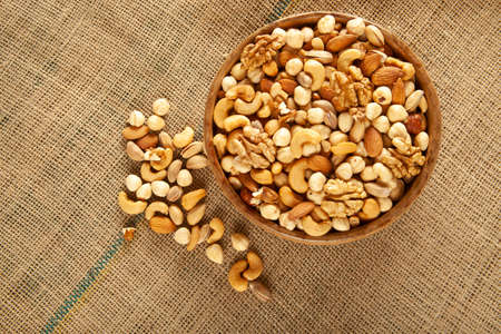 Cashews, pistachios, almonds, walnuts, hazelnuts. Mixed nuts.の写真素材