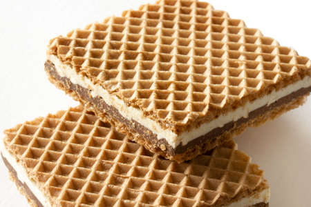 Crispy wafers with chocolate and hazelnut creamの写真素材