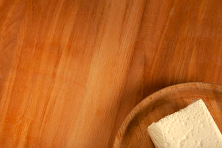 feta cheese in bamboo plate