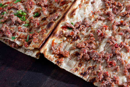 Turkish Pizza. Turkish food minced pide. Konya Meat Bread Kebab.
