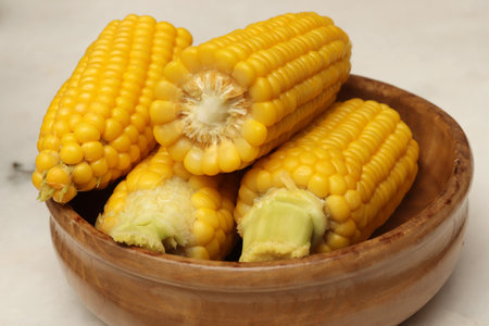 Cooked corn,  healthy vegan snackの写真素材