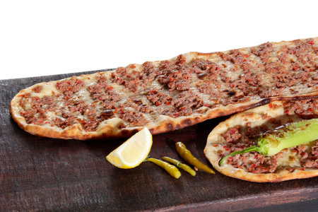 Turkish traditional minced meat pide. Turkish pizza, Etliekmek.の写真素材