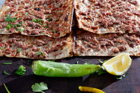 Turkish traditional minced meat pide. Turkish pizza, Etliekmek.