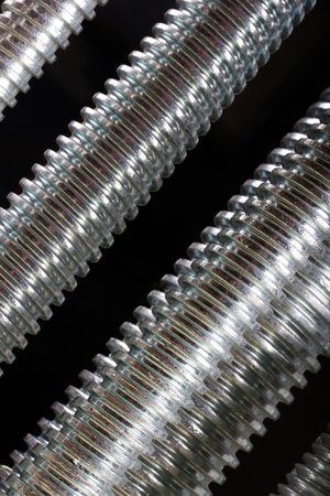 Newly manufactured large screws. Close up.