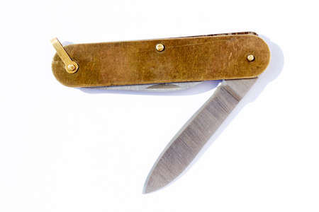 pocket knife on a white backgroundの写真素材