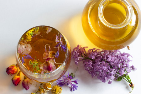 herbal tea mixed from various flowersの写真素材