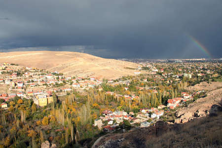 Rainbow over the city of Konya, Turkeyの写真素材