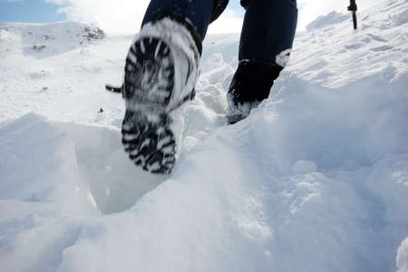 Walking in the snow. mountaineering