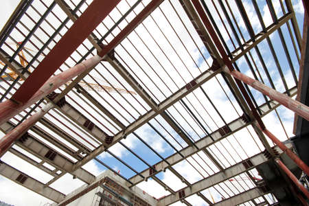 Steel frame of a new factory building under construction