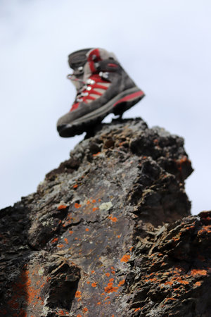 Quality women's mountain boots. rock climbing.の写真素材