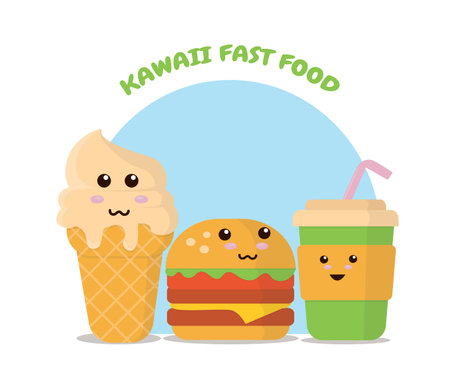vector illustration kawaii fast foodのイラスト素材