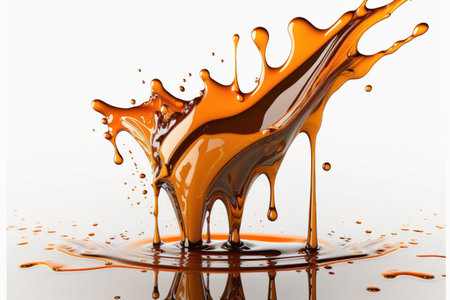 close up of chocolate syrup splash on white background with reflection and clipping pathの素材