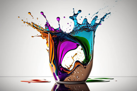 Colorful paint splashing in glass vase. 3d renderingの素材
