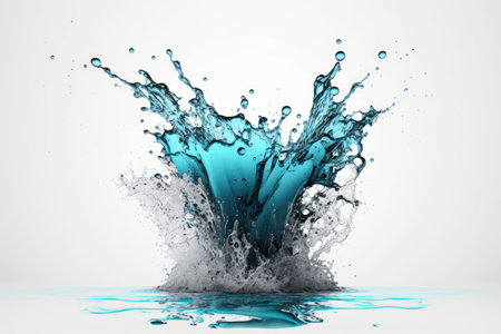 Blue water splash isolated on white background. 3d render illustration.の素材