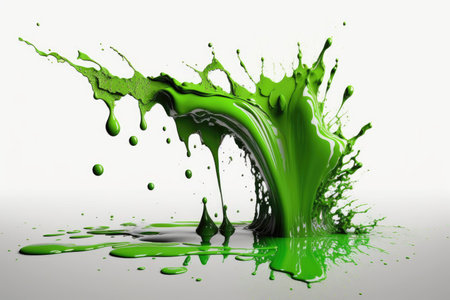 green paint splashing on white background. 3d render image.の素材