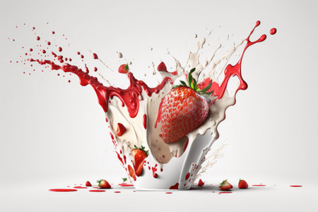 Strawberry splashing into a cup of milk. 3d renderingの素材