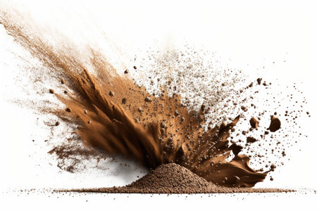 3d rendering of a chocolate powder explosion isolated on white background.の素材