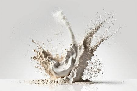 white milk powder explosion isolated on white background. 3d render illustration.の素材