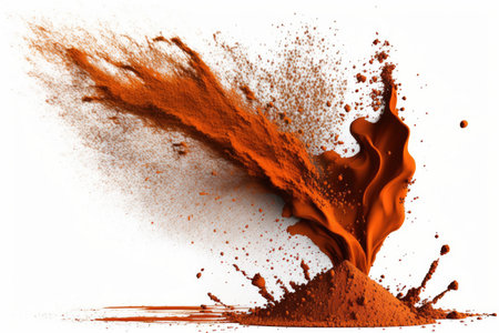 Explosion of orange paint isolated on white background. 3d renderingの素材