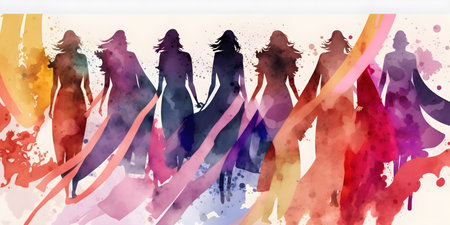 Dancing silhouettes. Abstract watercolor background. Vector illustration.の素材
