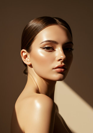 fashion studio photo of gorgeous sensual woman with dark hair in elegant dressの素材