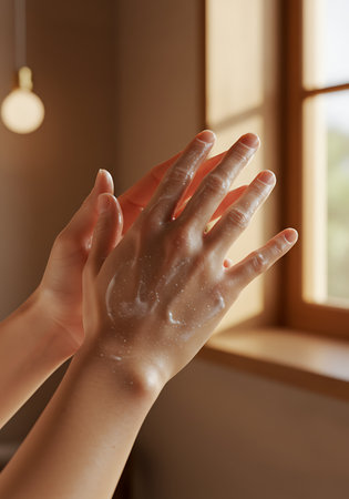 Closeup of young woman applying hand sanitizer on her handsの素材