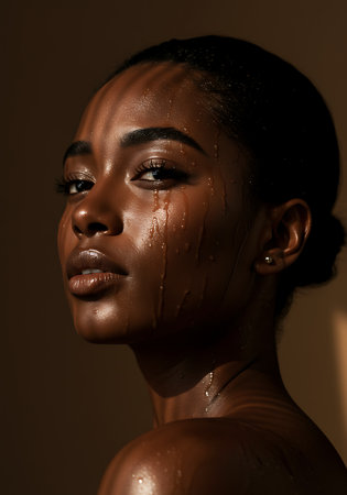 Portrait of a beautiful african american woman with chocolate makeupの素材