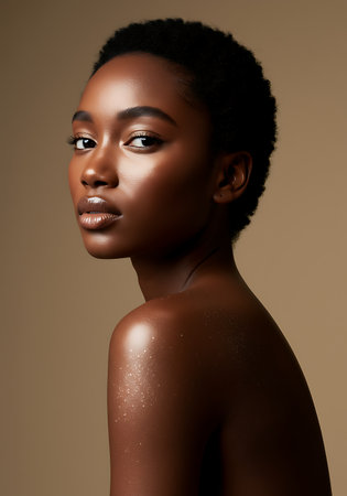Beauty portrait of young african american woman with perfect skinの素材