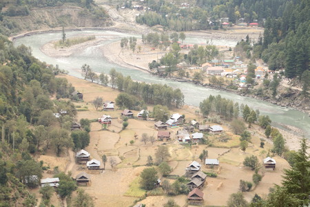 Aerial view of the city in the area of kashmirの写真素材
