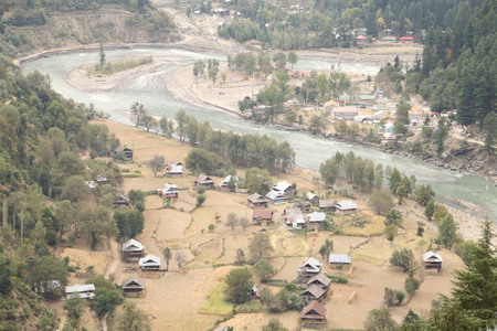 Aerial view of the city in the area of kashmirの写真素材