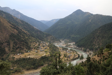Beautiful scene of big mountains and riverの写真素材