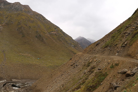 The beautiful tracks between the big mountainsの写真素材