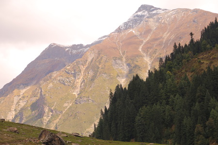View of stream flowing between the mountainsの写真素材