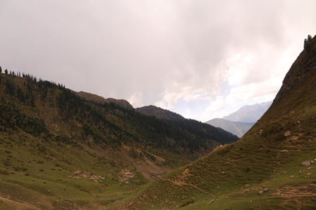 landscape with mountains and cloudsの写真素材