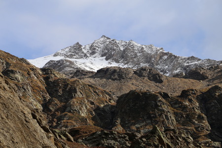 Rocky mountains on a spring day under shiny skyの写真素材