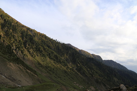 View of big mountain under cloudy skyの写真素材