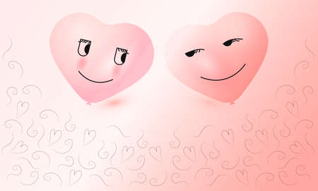 3D Love man and Heart women balloon cute valentine day backgroundのイラスト素材