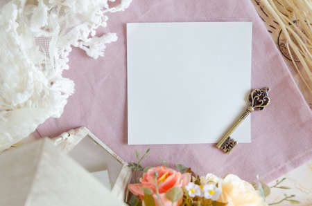 Antique key on paper and decorative objects 