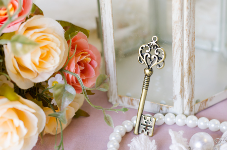 Antique key and decorative objects の写真素材