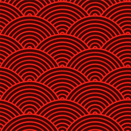 Seamless pattern, Chinese New Year pattern elements, waves, flowers and vintage style, red and black color for banner, poster and design backgroundのイラスト素材