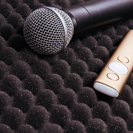 radio microphone Item stand on foam grey rubberの写真素材